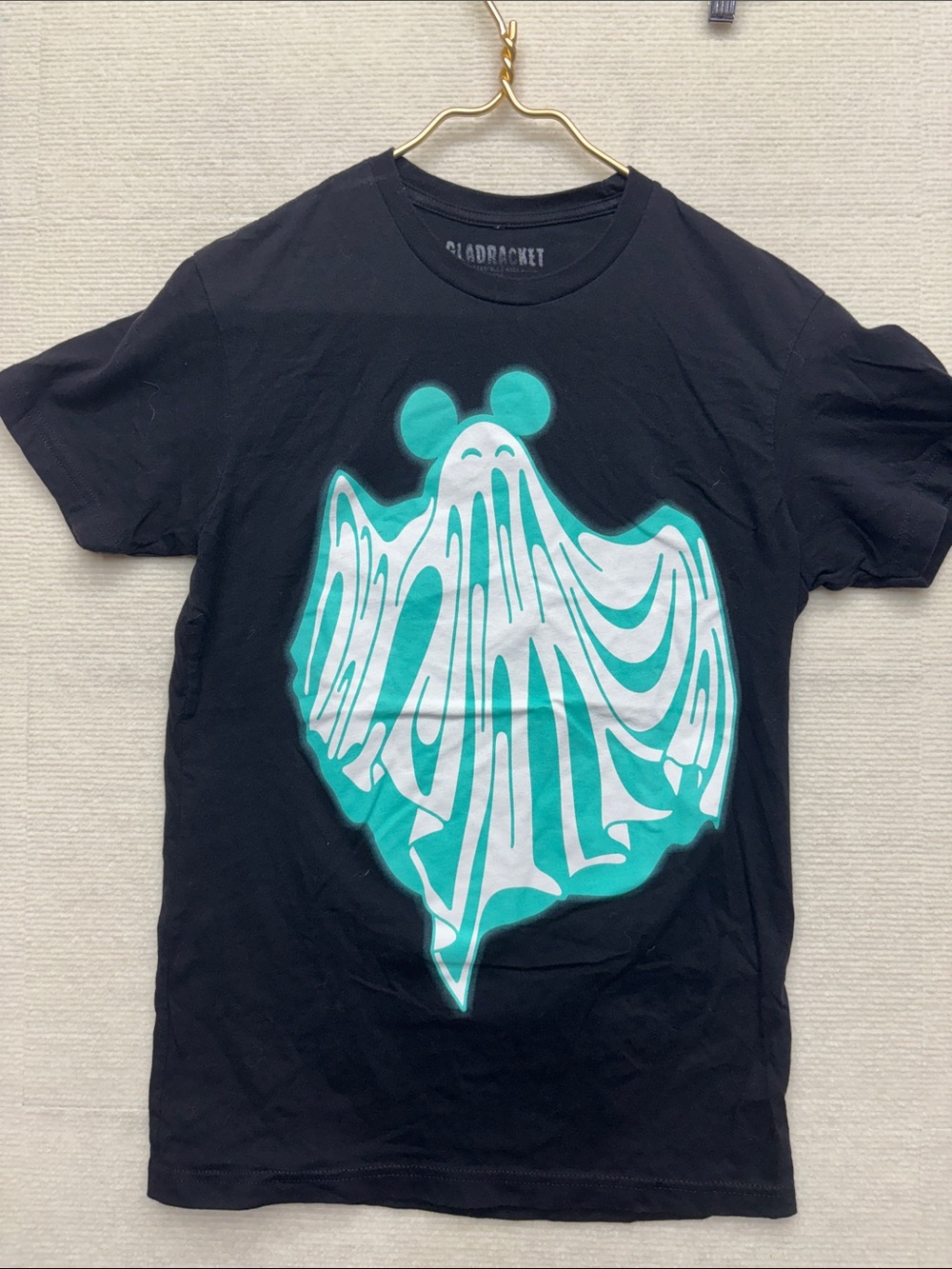 Gladracket small Black Tee with Aqua Ghost Graphic